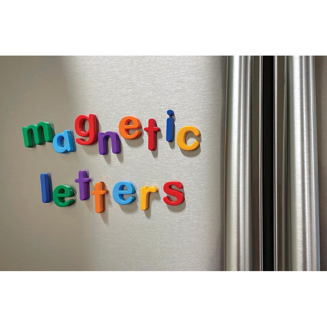Lowercase Magnetic Letters By Teacher Created Resources on a refrigerator