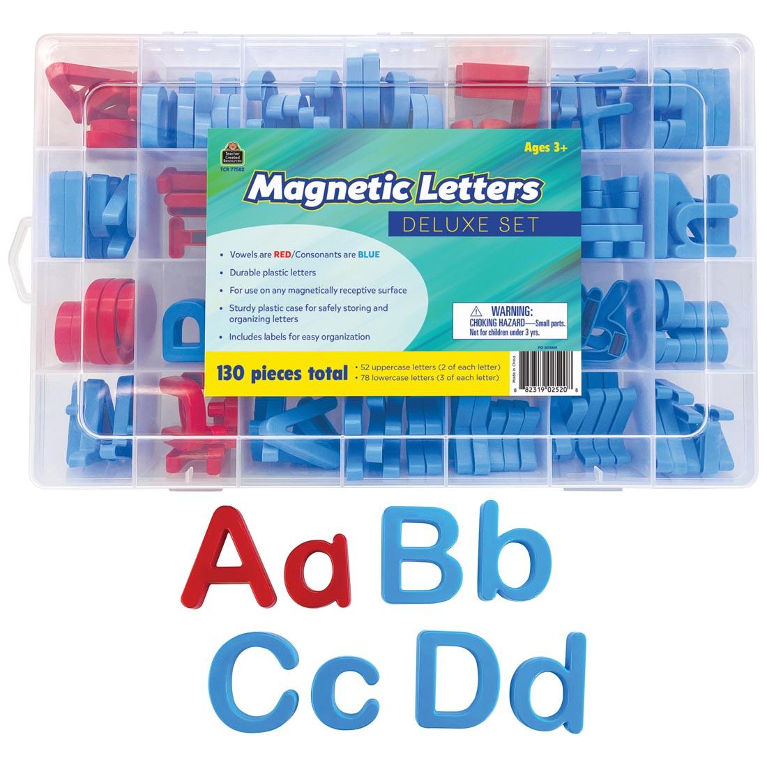 full package of Magnetic Letters Deluxe Set By Teacher Created Resources plus the letters A, B, C & D in both upper and lower case