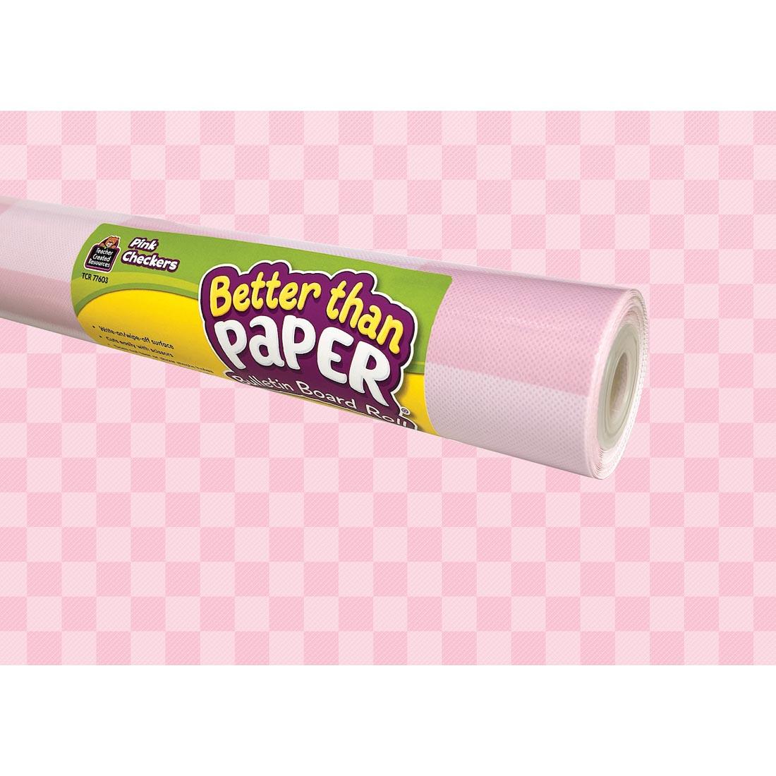 roll of Pink Checkers Better Than Paper Bulletin Board Covering with the covering as the background
