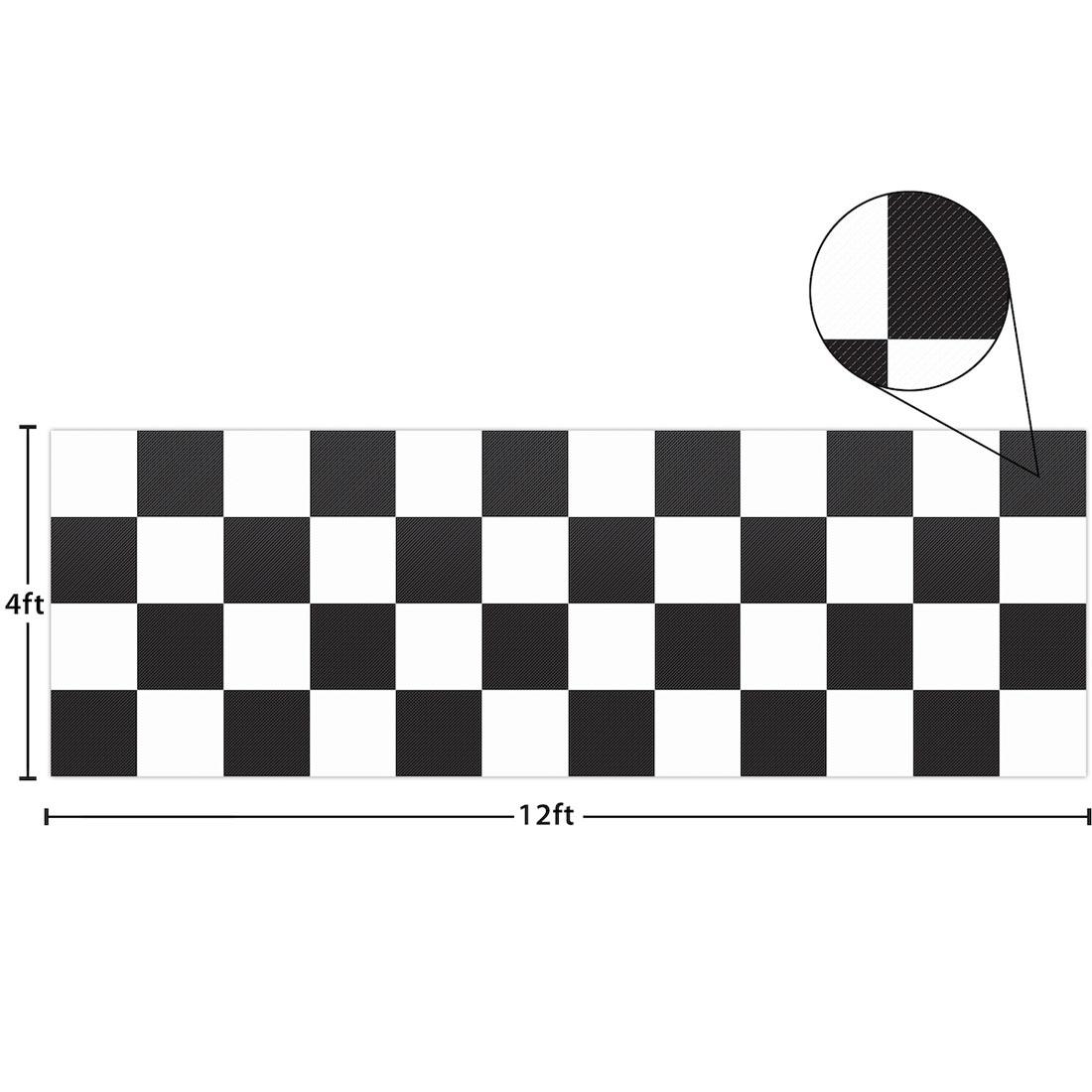 strip of Black And White Big Checkers Better Than Paper Bulletin Board Roll from the Cool For School collection by Teacher Created Resources and labeled with measurements 4ft x 12ft plus inset of clo