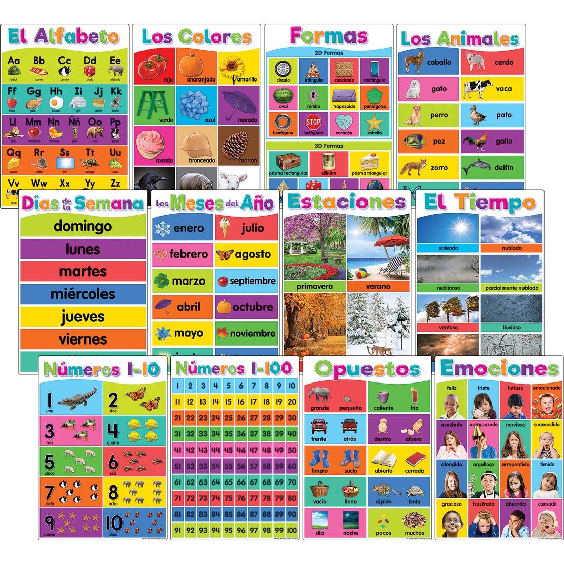 Spanish Colorful Early Learning Small Poster Pack By Teacher Created Resources