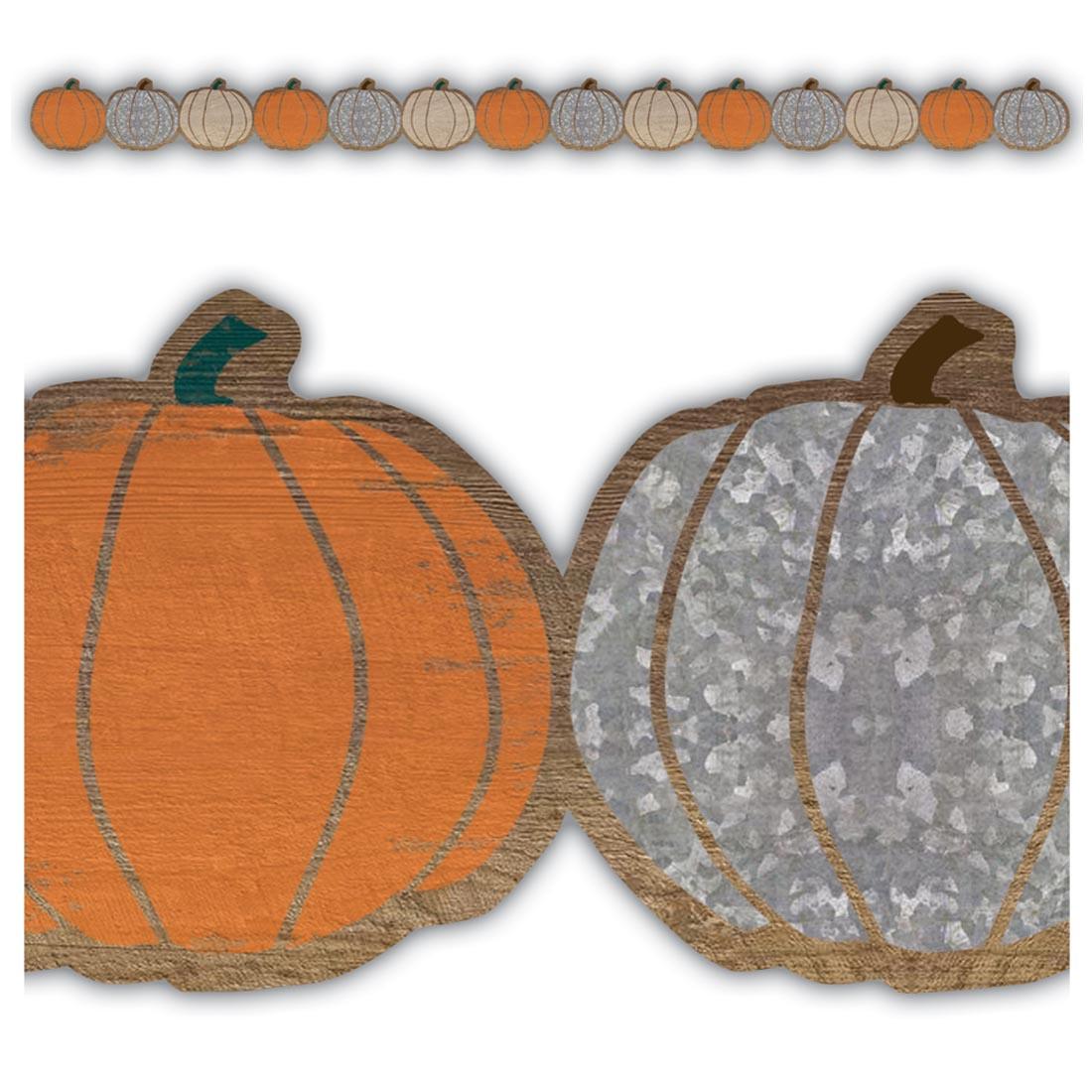 Full view and closeup of the Pumpkins Die Cut Border Trim from the Home Sweet Classroom collection by Teacher Created Resources