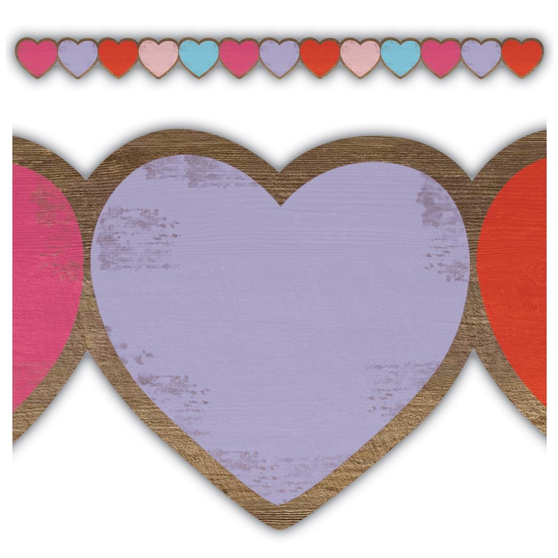 Full view and closeup of the Hearts Die Cut Border Trim from the Home Sweet Classroom collection by Teacher Created Resources