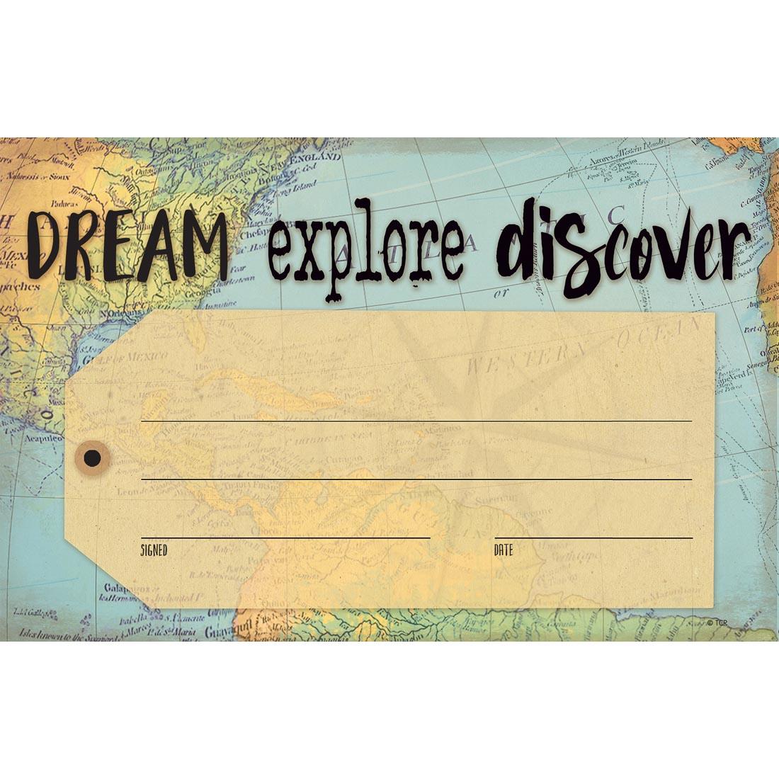 Dream Explore Discover Award from the Travel the Map collection by Teacher Created Resources