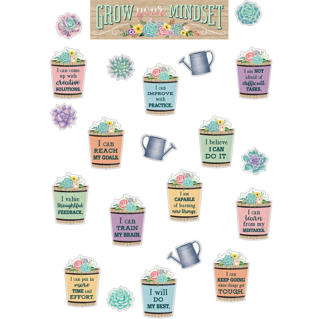 Grow Your Mindset Mini Bulletin Board Set from the Rustic Bloom collection by Teacher Created Resources