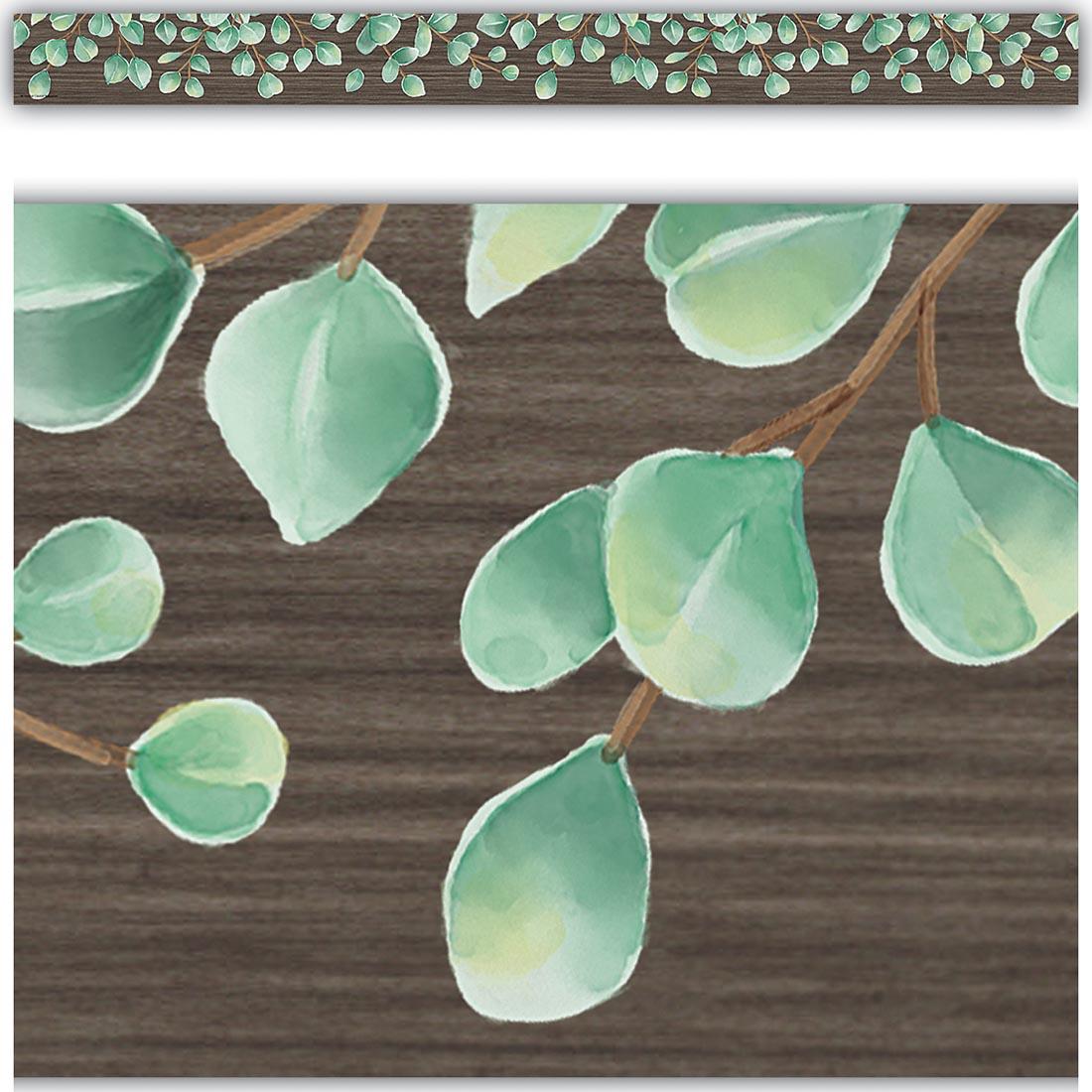 Full strip plus closeup of Straight Border Trim from the Eucalyptus collection By Teacher Created Resources