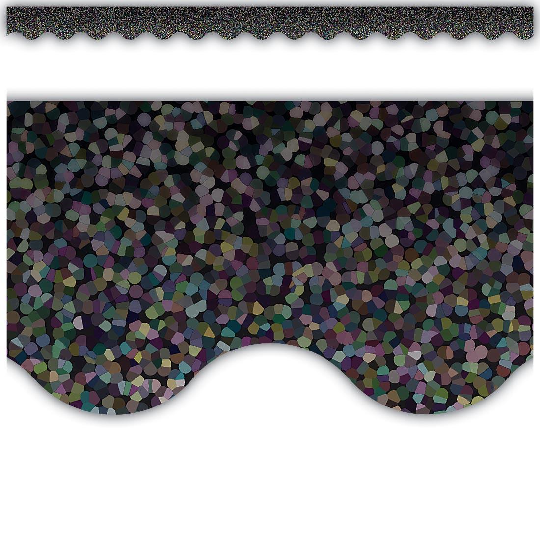 full strip plus a closeup of Black Sparkle Scalloped Border Trim By Teacher Created Resources