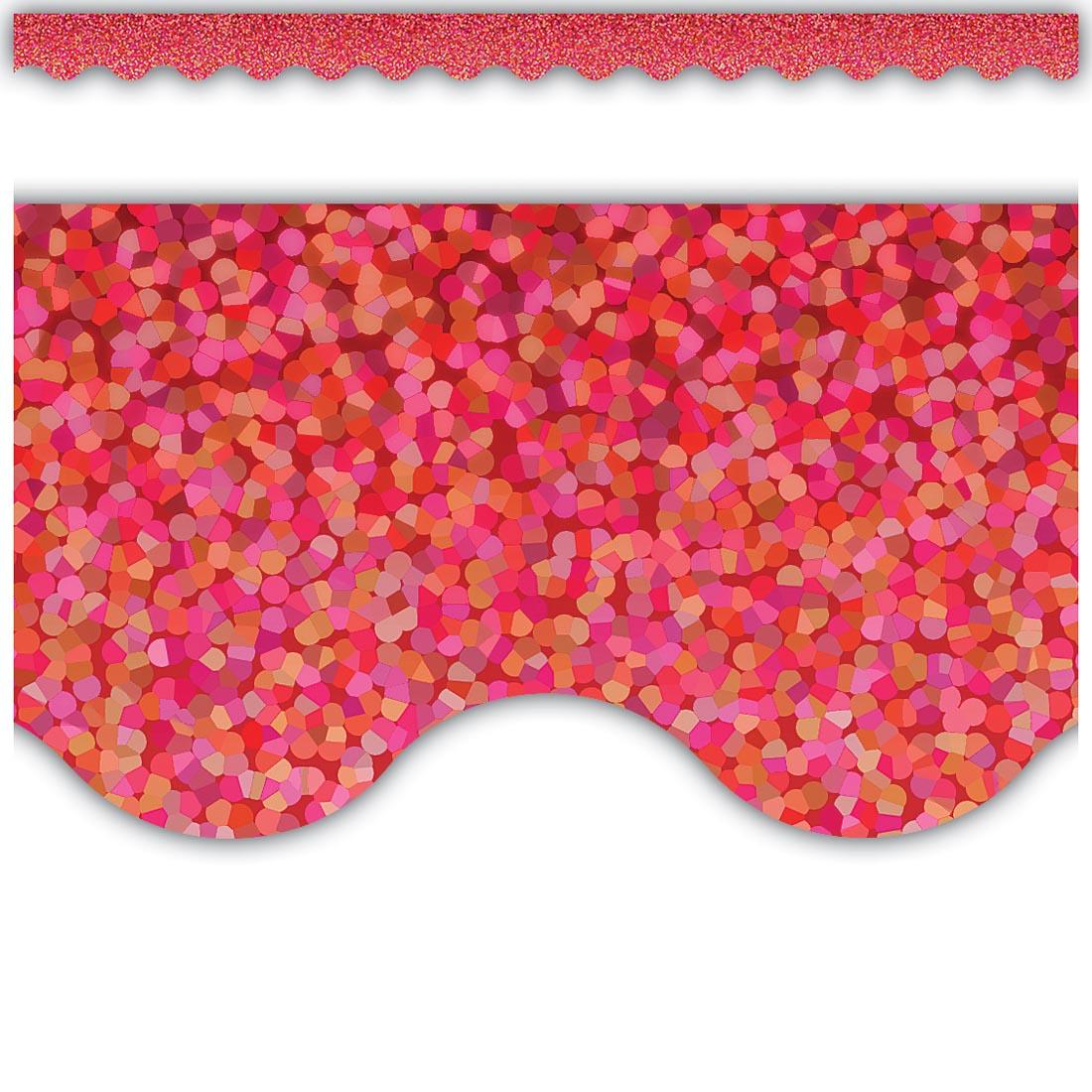full strip plus a closeup of Red Sparkle Scalloped Border Trim By Teacher Created Resources