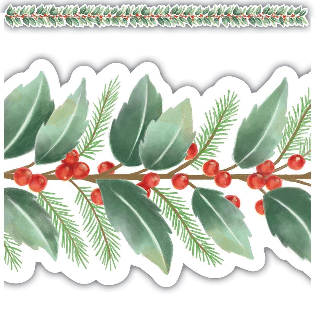 full strip plus a closeup of the Holly Die-Cut Border Trim By Teacher Created Resources