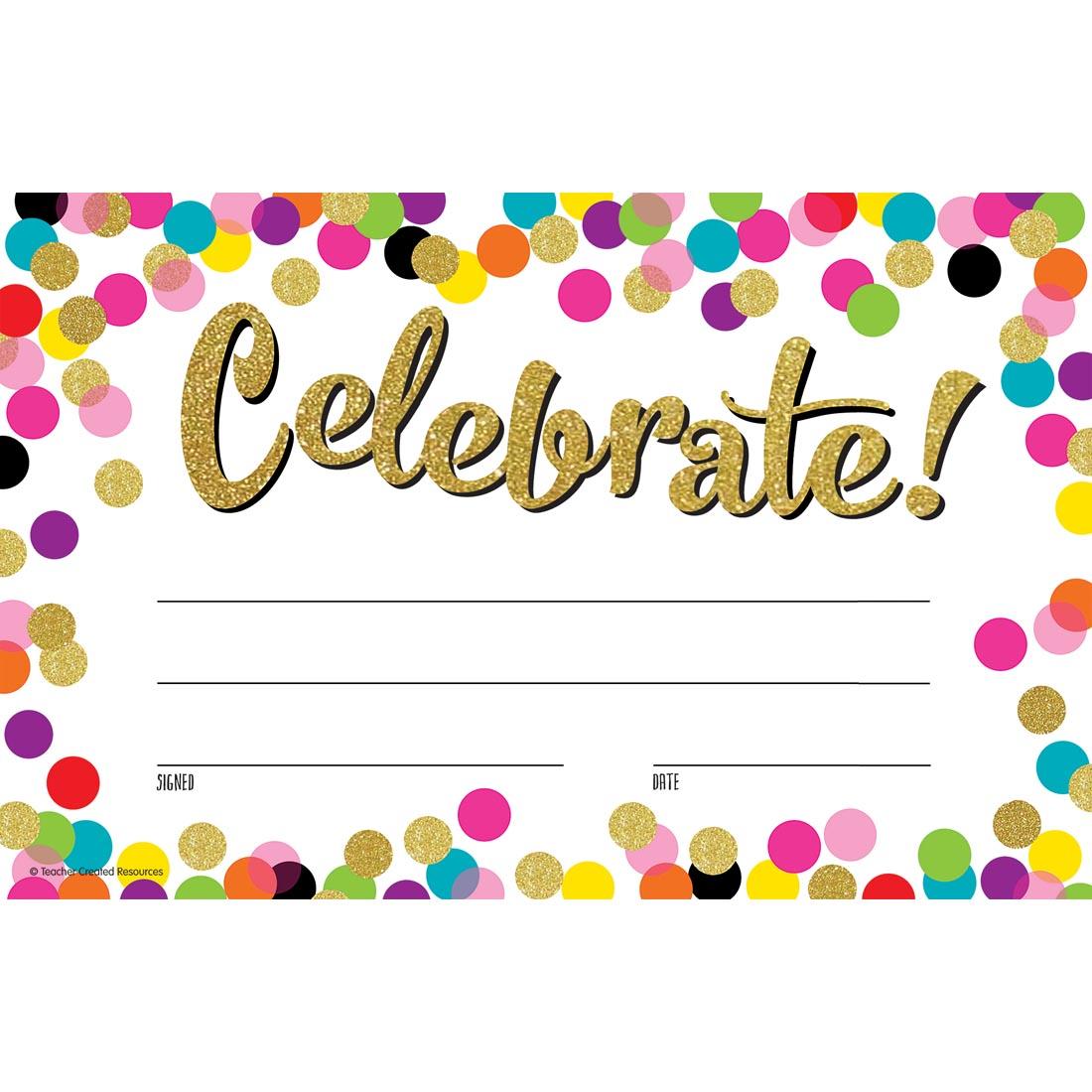 Celebrate! Award from the Confetti collection by Teacher Created Resources