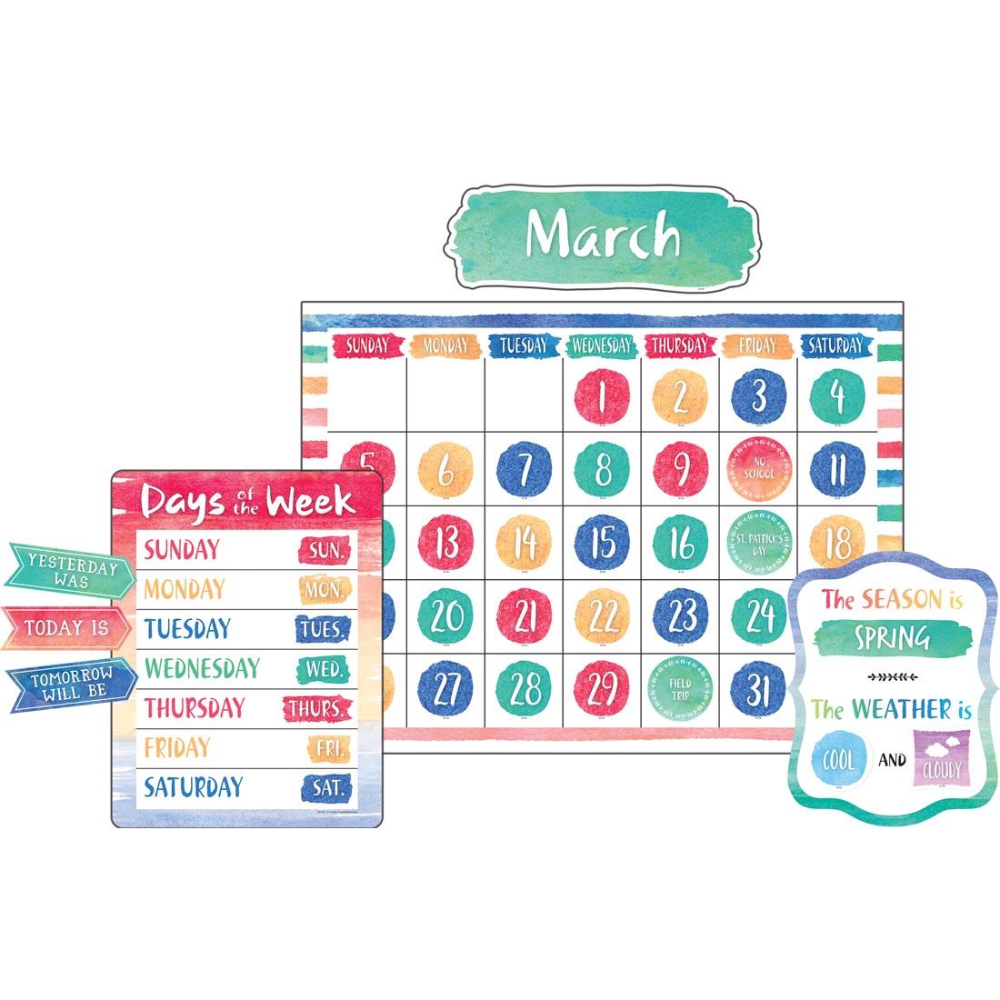 Calendar Bulletin Board Display Set from the Watercolor collection by Teacher Created Resources