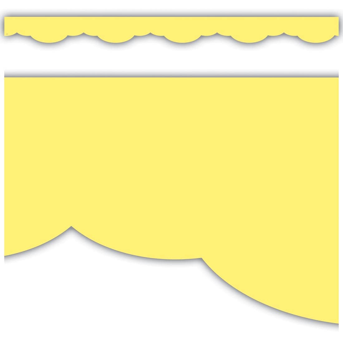 Full view and closeup of the Lemon Yellow Fancy Scallops Border Trim By Teacher Created Resources