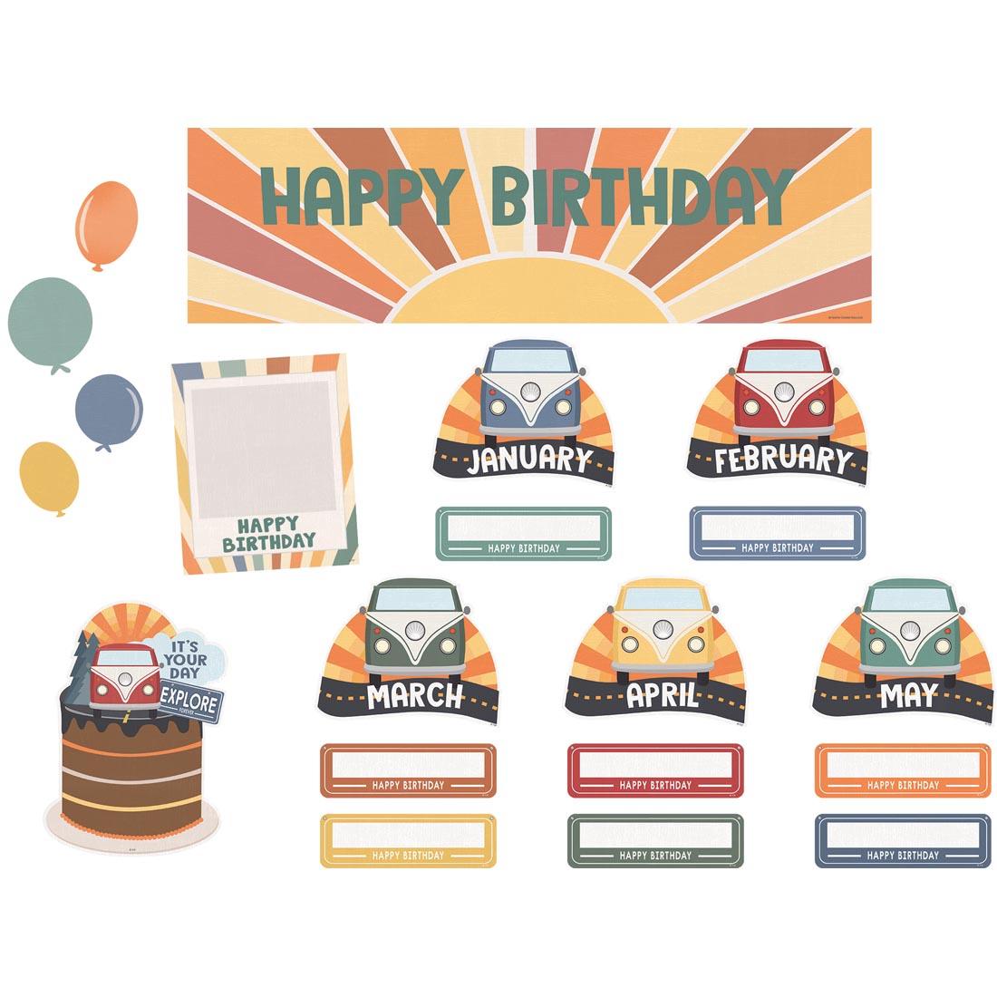 Happy Birthday Mini Bulletin Board Set from the Moving Mountains Road Trip collection by Teacher Created Resources