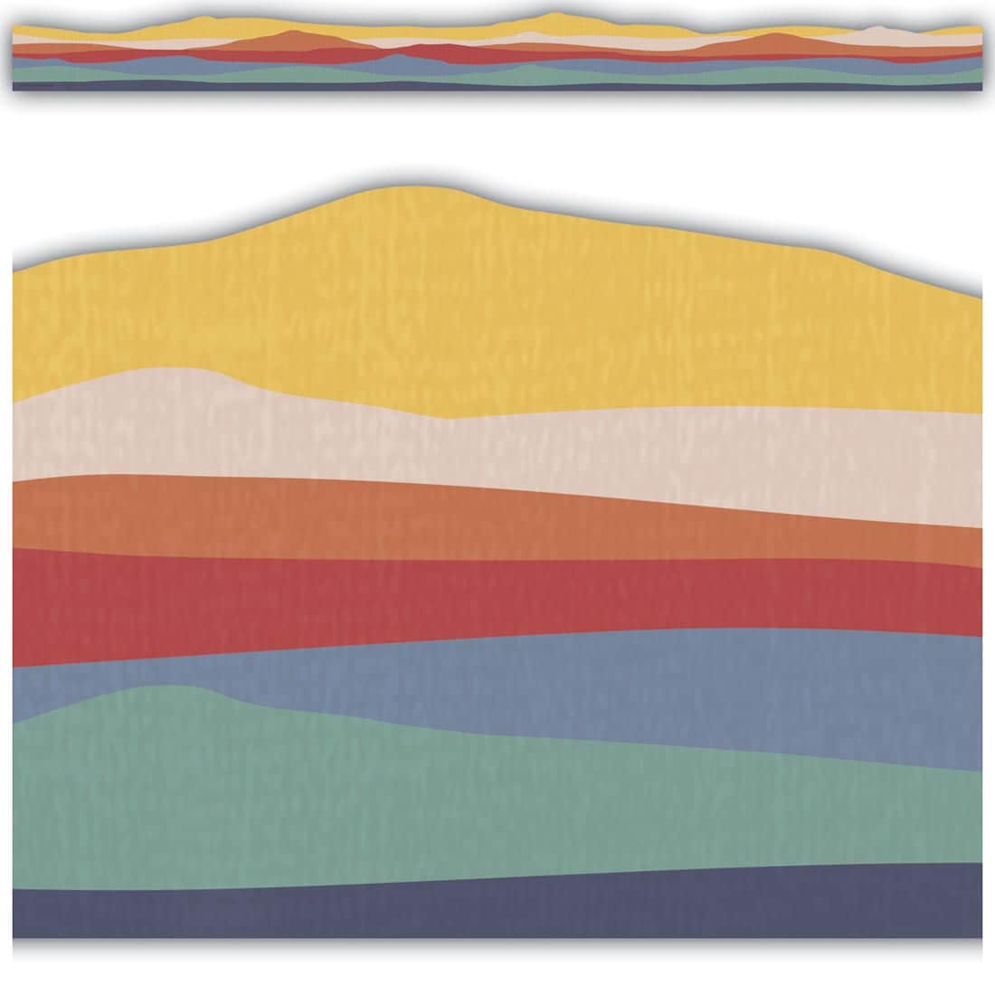 full strip plus closeup of On the Horizon Die-Cut Border Trim from the Moving Mountains Road Trip collection by Teacher Created Resources