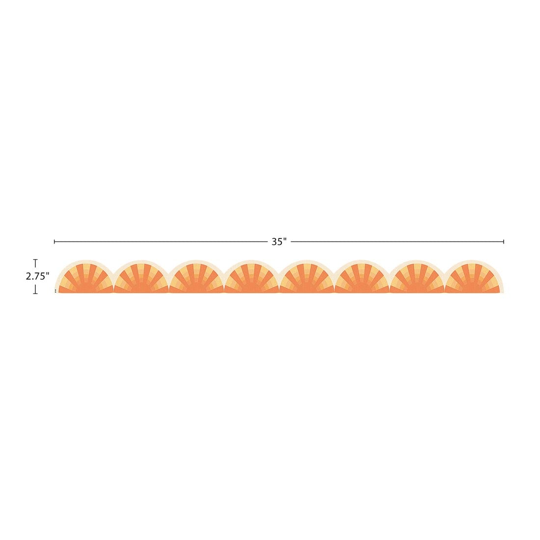 strip of Sunshine Die-Cut Border Trim from the Moving Mountains Road Trip collection by Teacher Created Resources labeled with the measurements 35" and 2.75"