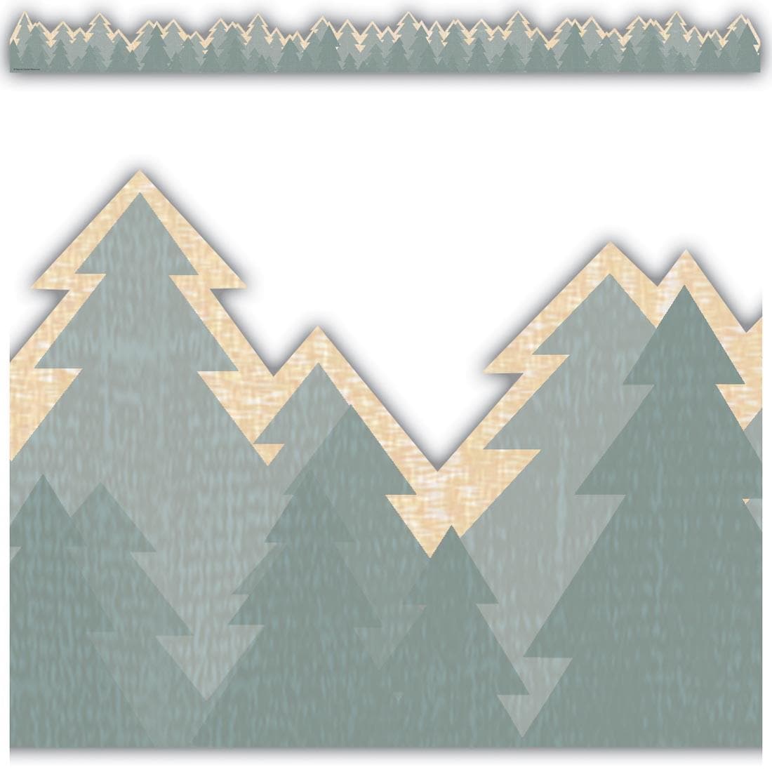 full strip plus closeup of Trees Die-Cut Border Trim from the Moving Mountains Road Trip collection by Teacher Created Resources