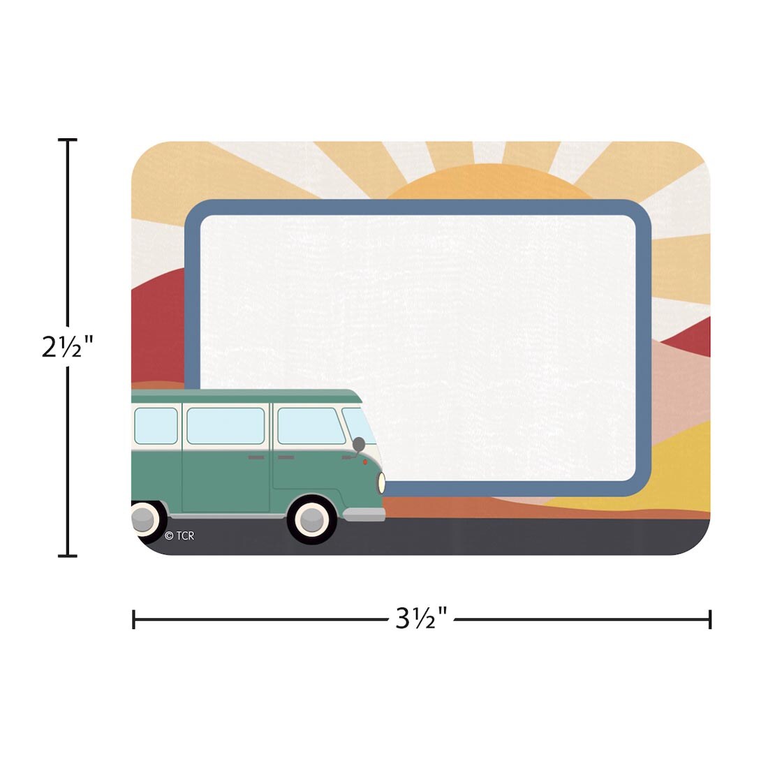 Name Tag/Label from the Moving Mountains Road Trip collection by Teacher Created Resources labeled with measurements 2-1/2" and 3-1/2"