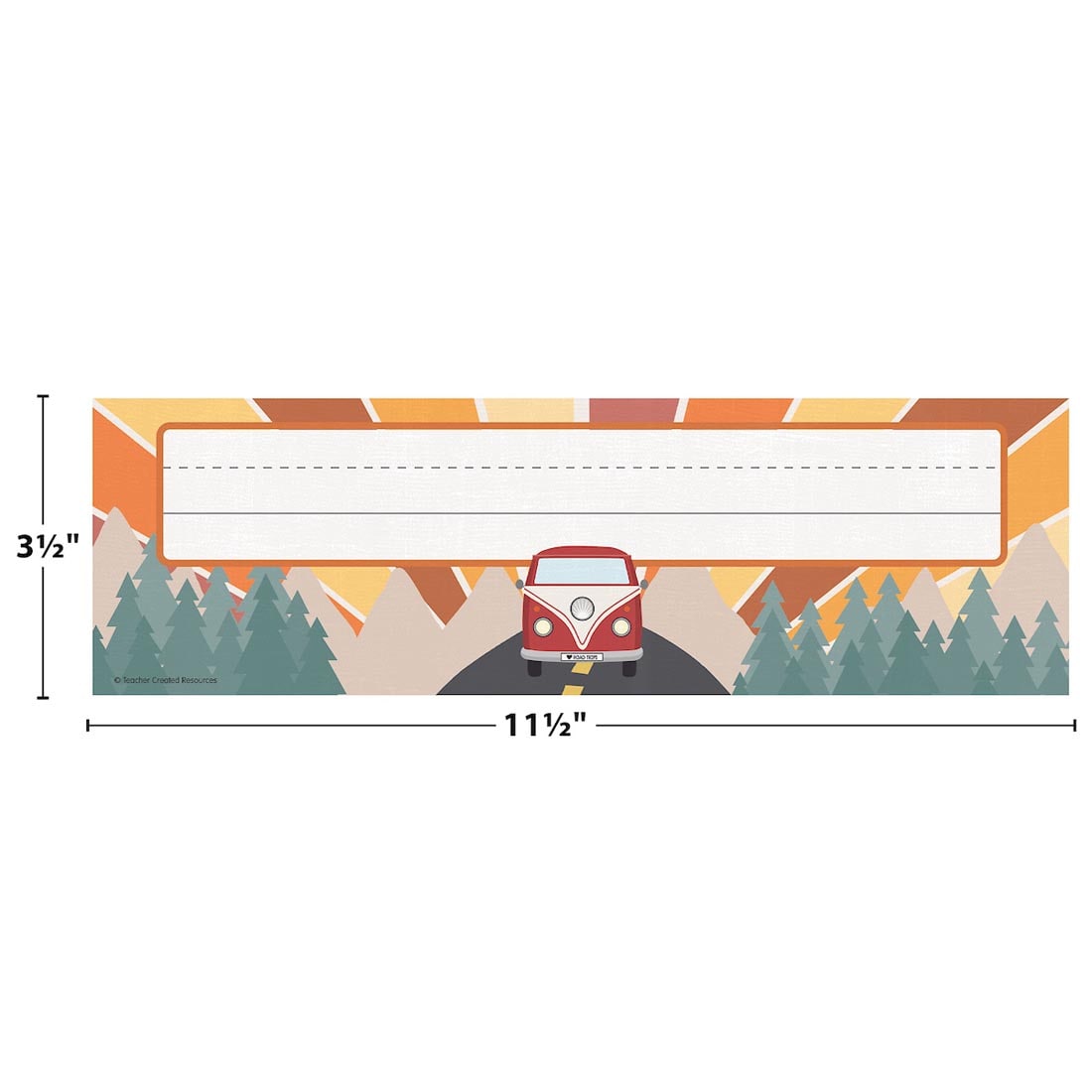 Name Plate from the Moving Mountains Road Trip collection by Teacher Created Resources labeled with measurements 3-1/2" and 11-1/2"