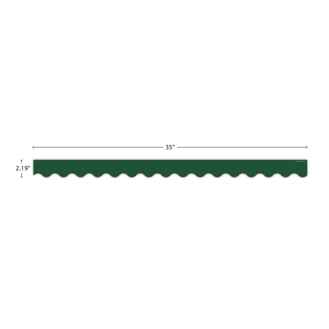 strip of Pine Green Scalloped Border Trim from the Moving Mountains Road Trip collection by Teacher Created Resources labeled with the measurements 35" and 2.19"