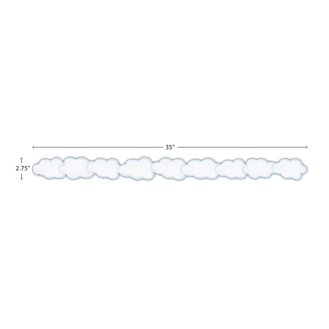 strip of Clouds Die-Cut Border Trim from the Moving Mountains Road Trip collection by Teacher Created Resources labeled with the measurements 35" and 2.75"