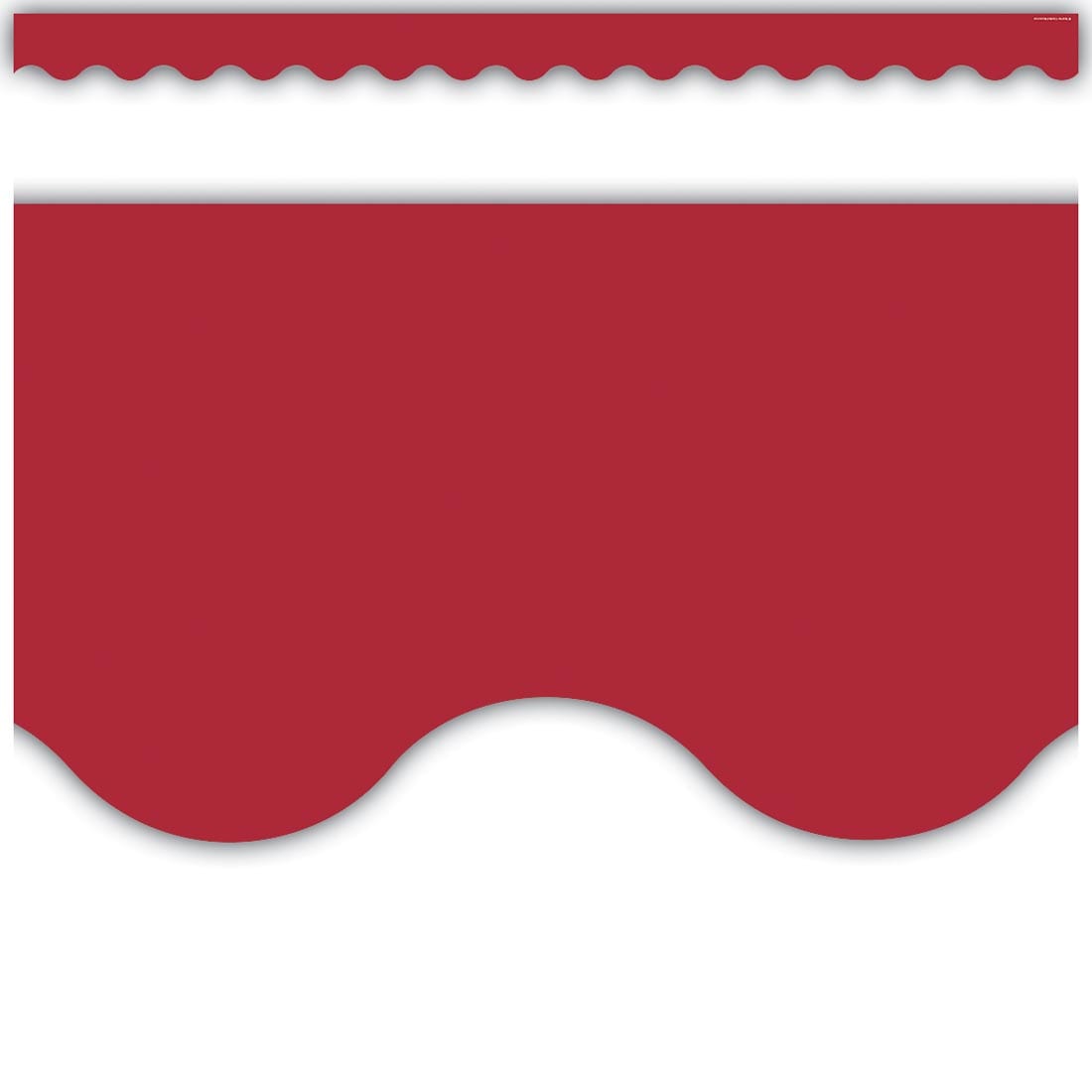 full strip plus closeup of Cranberry Red Scalloped Border Trim from the Moving Mountains Road Trip collection by Teacher Created Resources