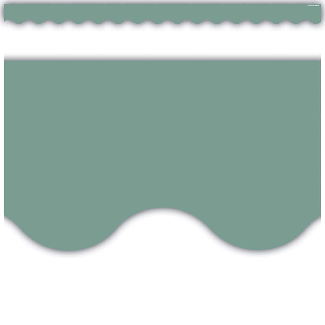 full strip plus closeup of Retreat Green Scalloped Border Trim from the Moving Mountains Road Trip collection by Teacher Created Resources