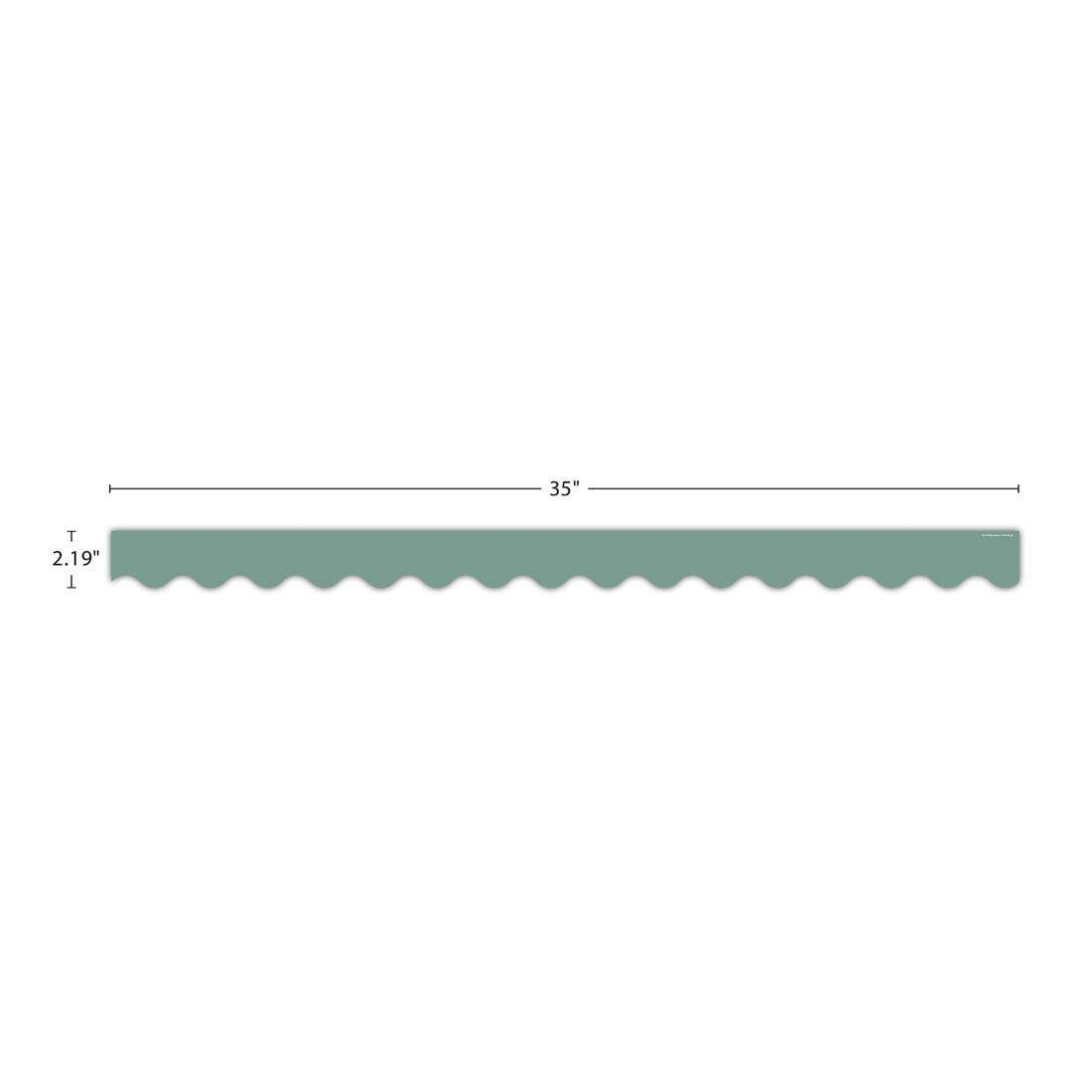 strip of Retreat Green Scalloped Border Trim from the Moving Mountains Road Trip collection by Teacher Created Resources labeled with the measurements 35" and 2.19"