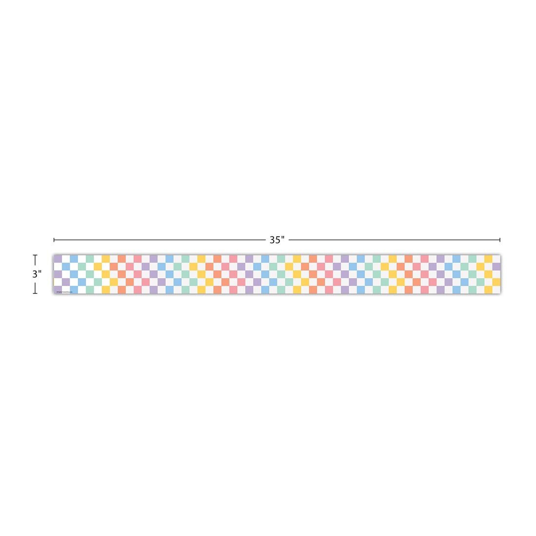 strip of Checkers Straight Border Trim from the Cool For School collection by Teacher Created Resources labeled with the measurements 35" and 3"