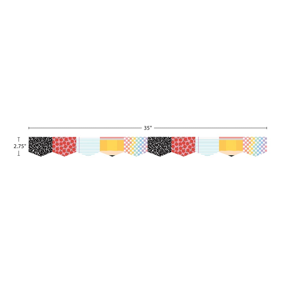 strip of Die-Cut Border Trim from the Cool For School collection by Teacher Created Resources labeled with the measurements 35" and 2.75"