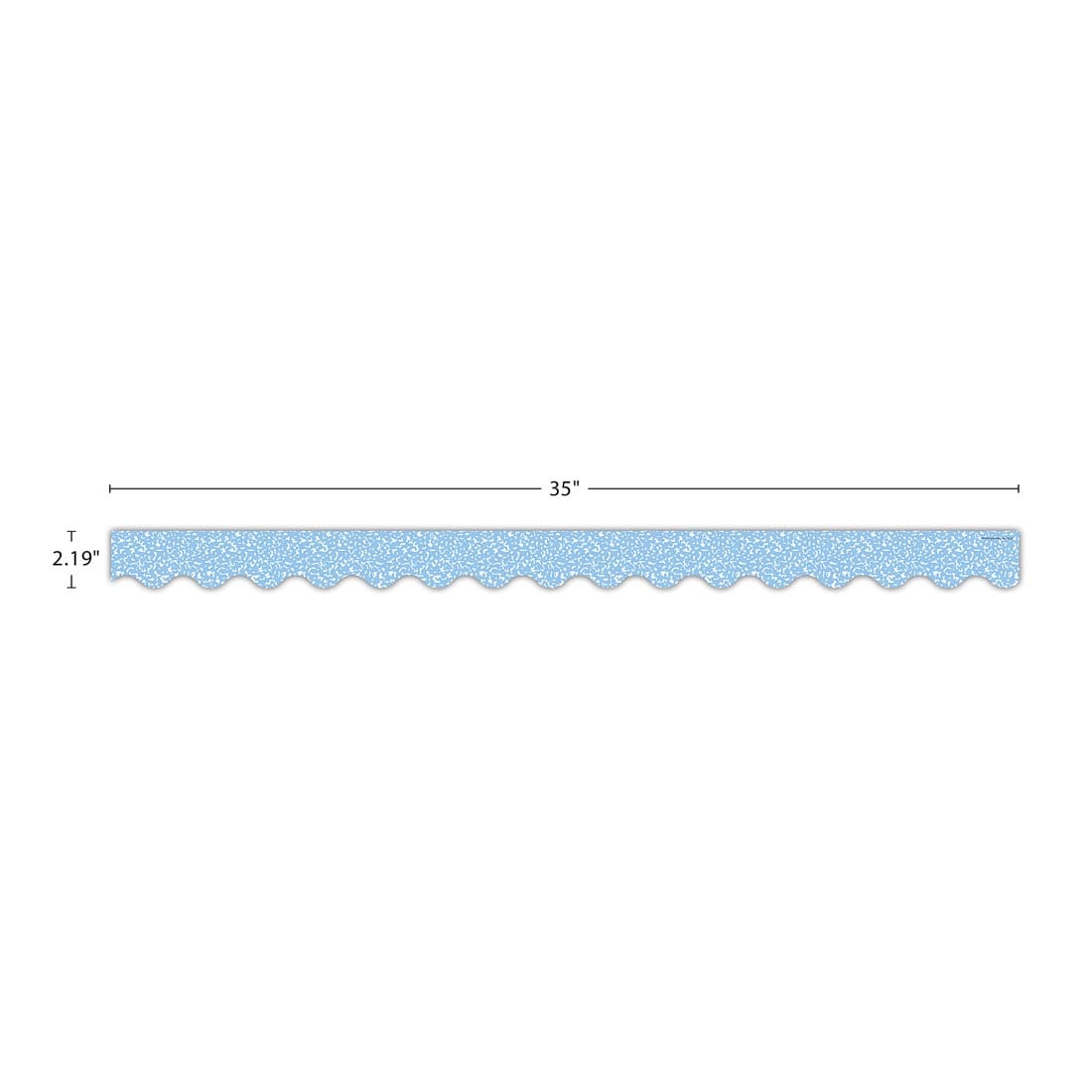 strip of Composition Blue Scalloped Border Trim from the Cool For School collection by Teacher Created Resources labeled with the measurements 35" and 2.19"