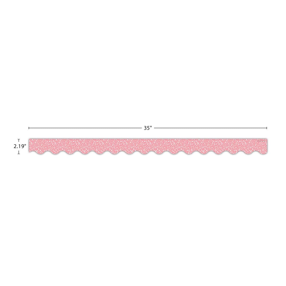 strip of Composition Pink Scalloped Border Trim from the Cool For School collection by Teacher Created Resources labeled with the measurements 35" and 2.19"