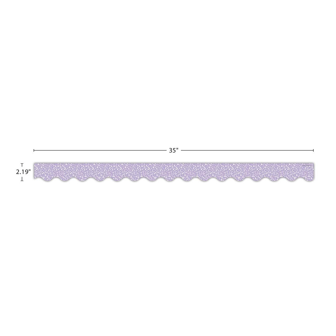 strip of Composition Purple Scalloped Border Trim from the Cool For School collection by Teacher Created Resources labeled with the measurements 35" and 2.19"