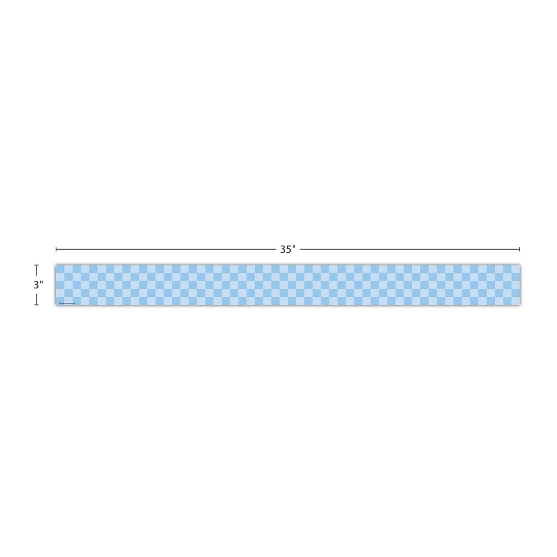 strip of Blue Checkers Straight Border Trim from the Cool For School collection by Teacher Created Resources labeled with the measurements 35" and 3"
