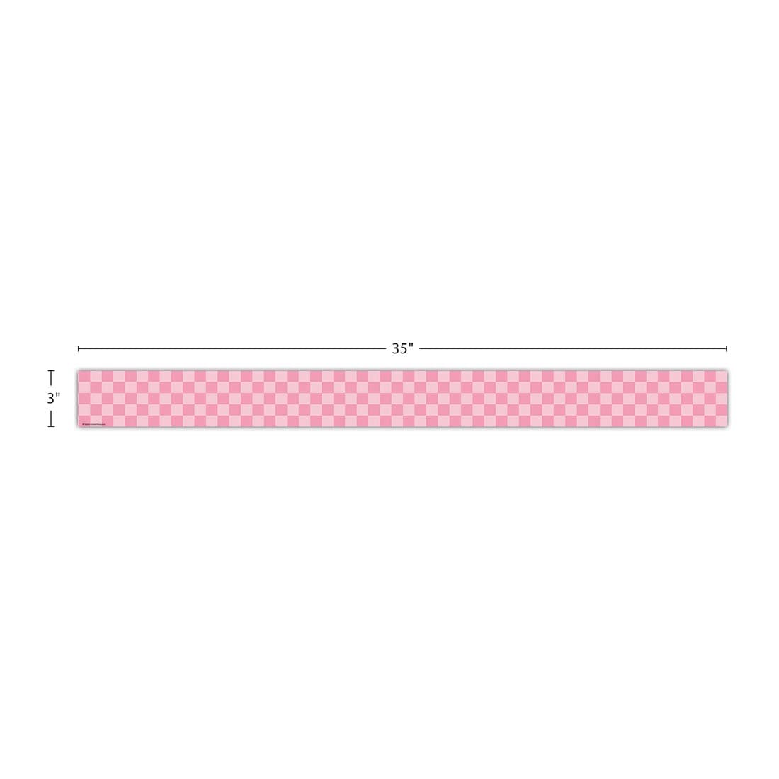strip of Pink Checkers Straight Border Trim from the Cool For School collection by Teacher Created Resources labeled with the measurements 35" and 3"