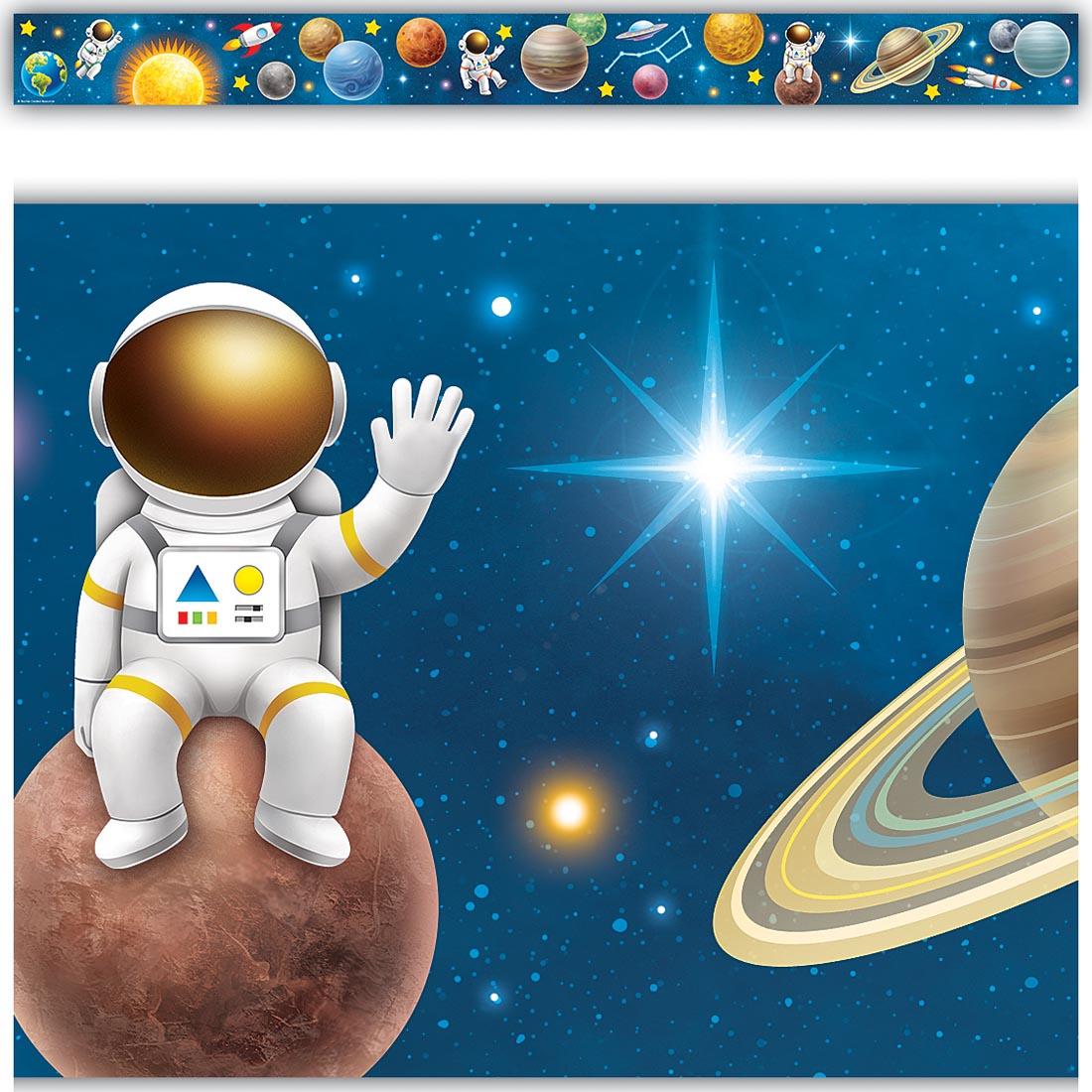 full strip plus closeup of Straight Border Trim from the Outer Space Crew collection by Teacher Created Resources