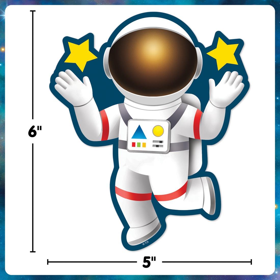 Astronaut Accent from the Outer Space Crew collection by Teacher Created Resources labeled with measurements 6" x 5"