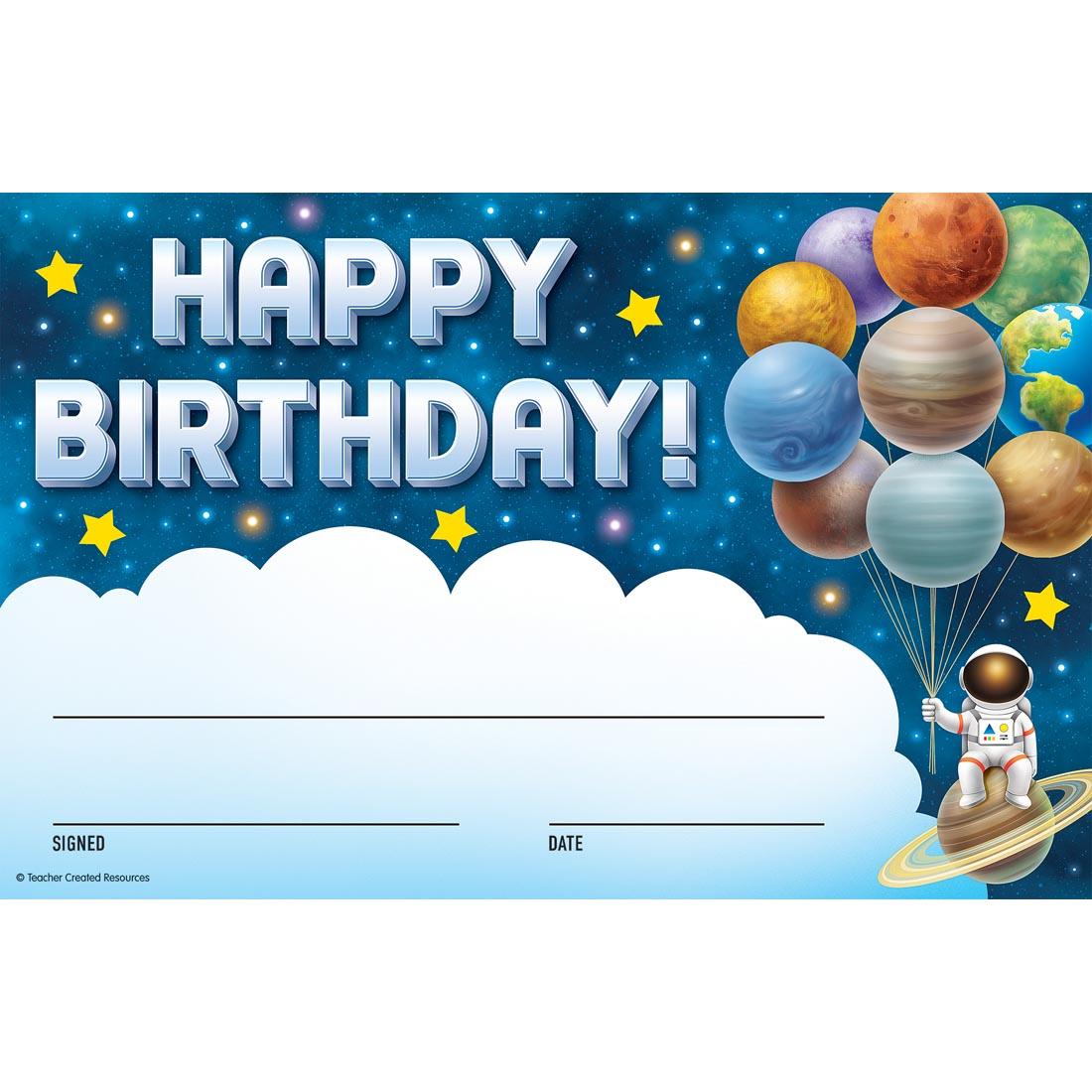 Happy Birthday Award from the Outer Space Crew collection by Teacher Created Resources