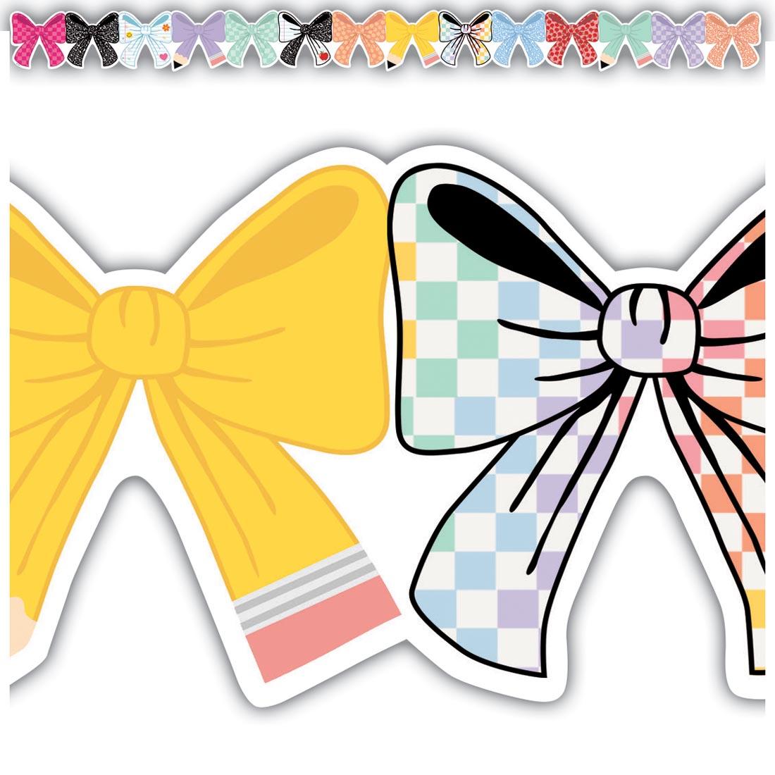 full strip plus closeup of Bows Die-Cut Border Trim from the Cool for School collection by Teacher Created Resources