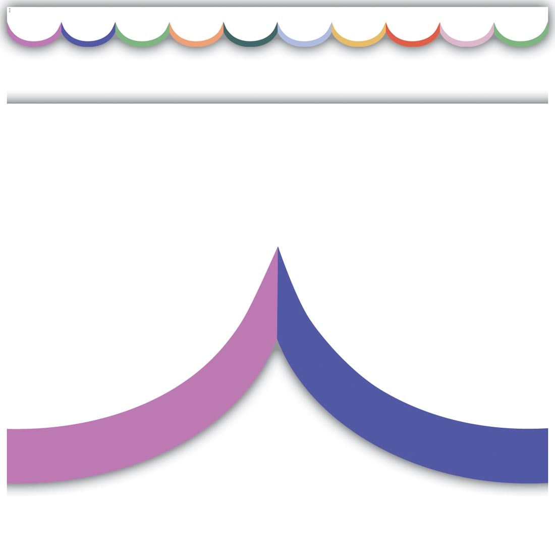full strip plus closeup of Crushing It Scalloped Die-Cut Border Trim from the Color Crush collection by Teacher Created Resources