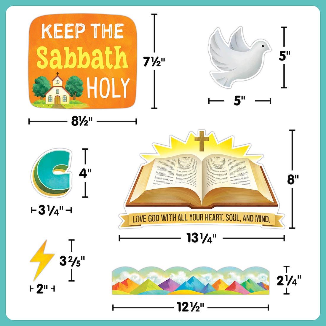 6 pieces of The Ten Commandments Create & Decorate Quick Kit By Teacher Created Resources each labeled with their measurements