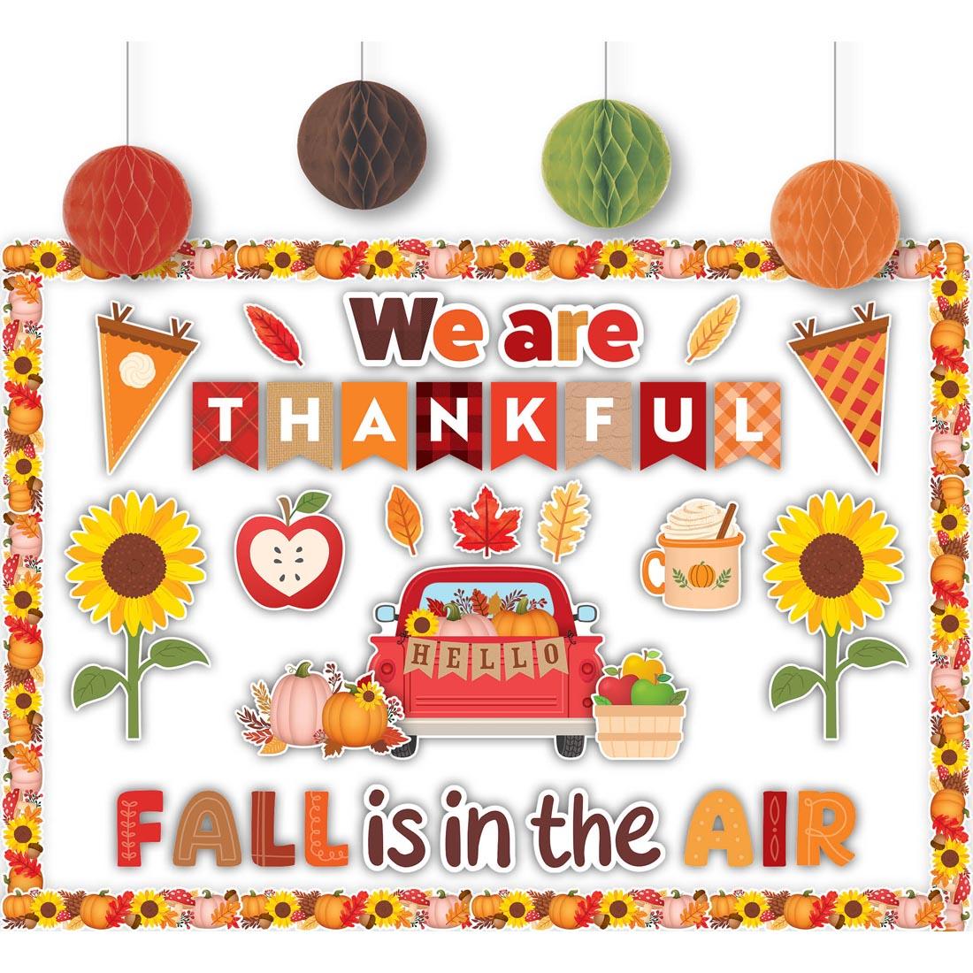 wall decorated with components of the Hello Fall Create & Decorate Quick Kit By Teacher Created Resources