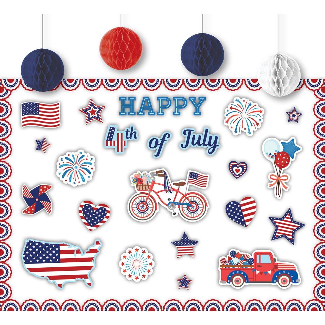 wall decorated with components of the Patriotic Create & Decorate Quick Kit By Teacher Created Resources