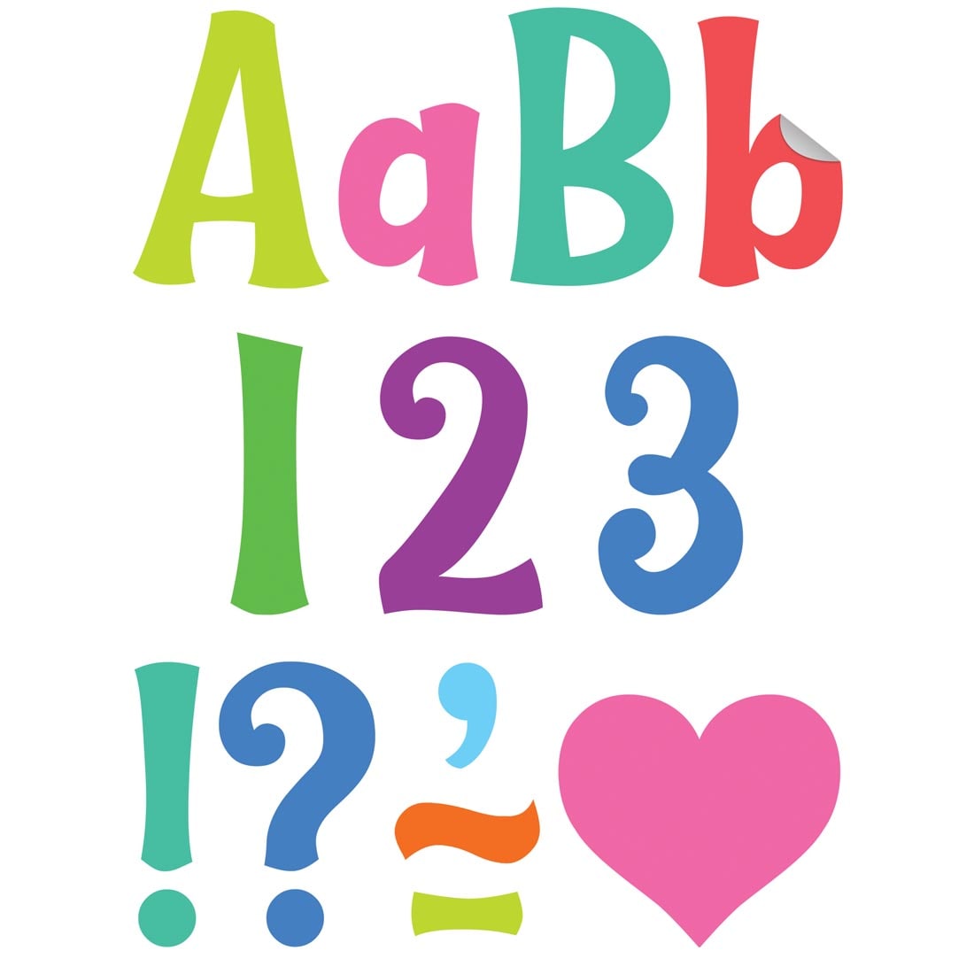 pieces from the Colorful Wild Whimsey 4" Self-Adhesive Letters Combo Pack By Teacher Created Resources
