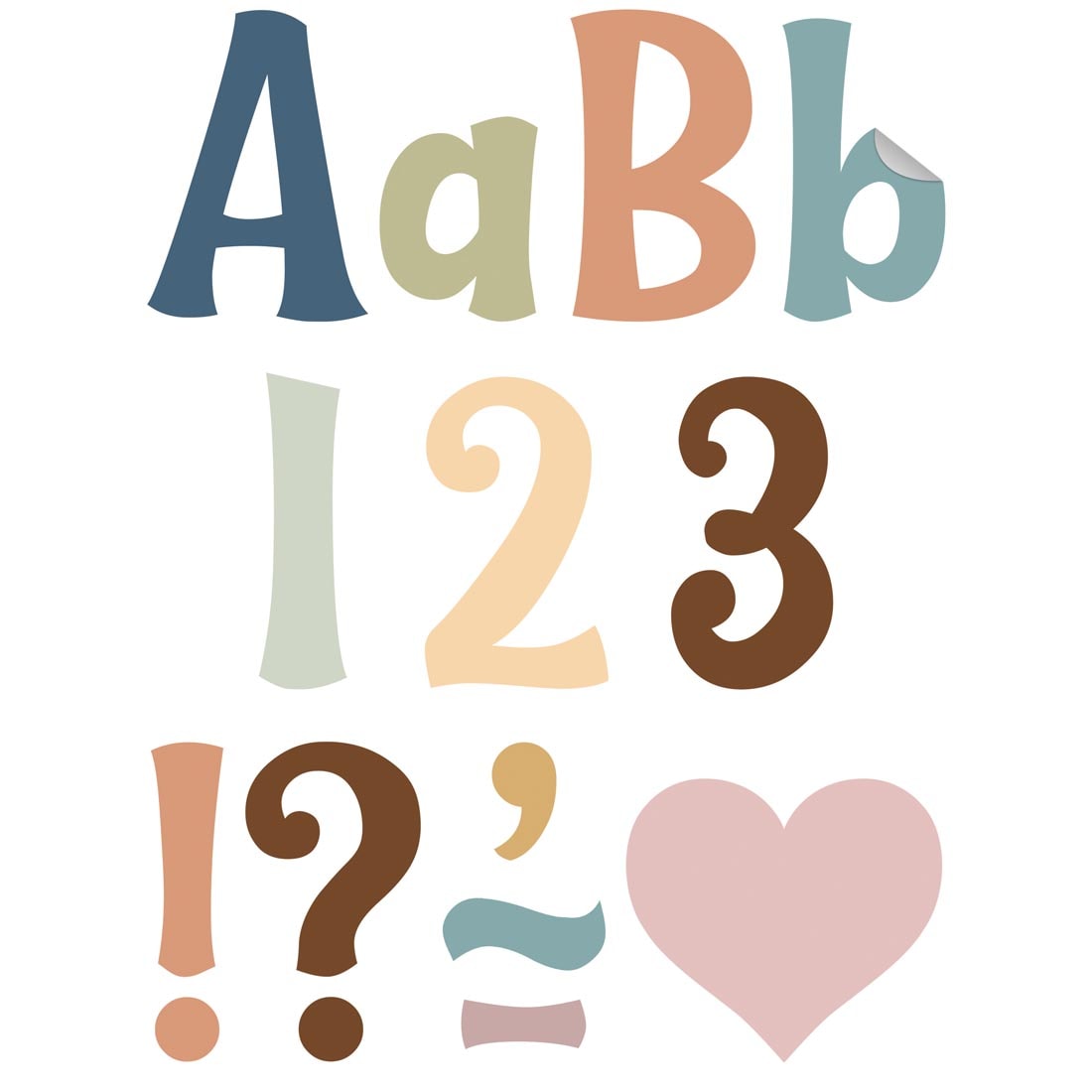 pieces from the Calming Colors Wild Whimsey 4" Self-Adhesive Letters Combo Pack By Teacher Created Resources