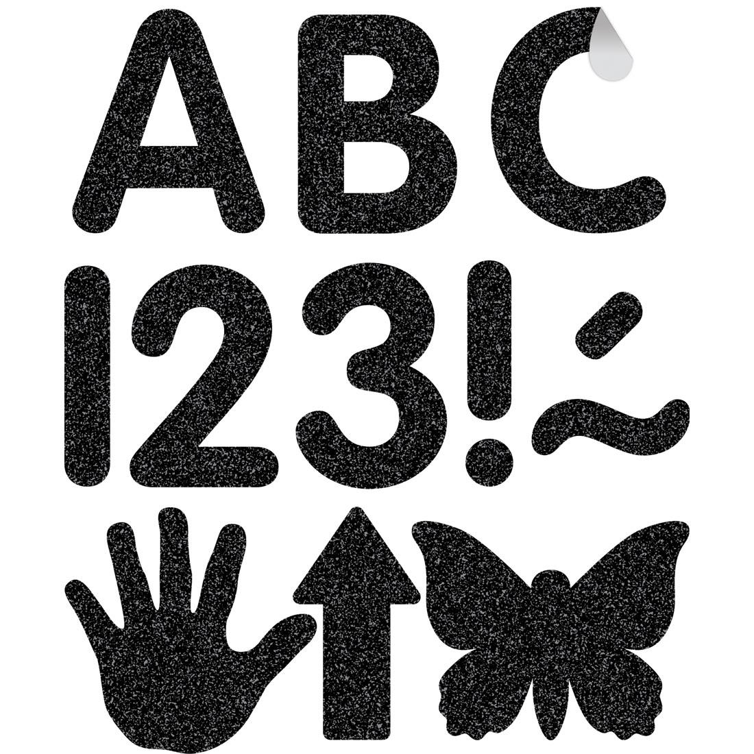 pieces from the Black Glitz Classic 2" Uppercase Self-Adhesive Letters By Teacher Created Resources