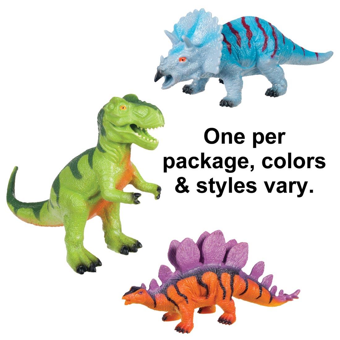 Three different Dinosaur Squishimals with the text One per package, colors & styles vary