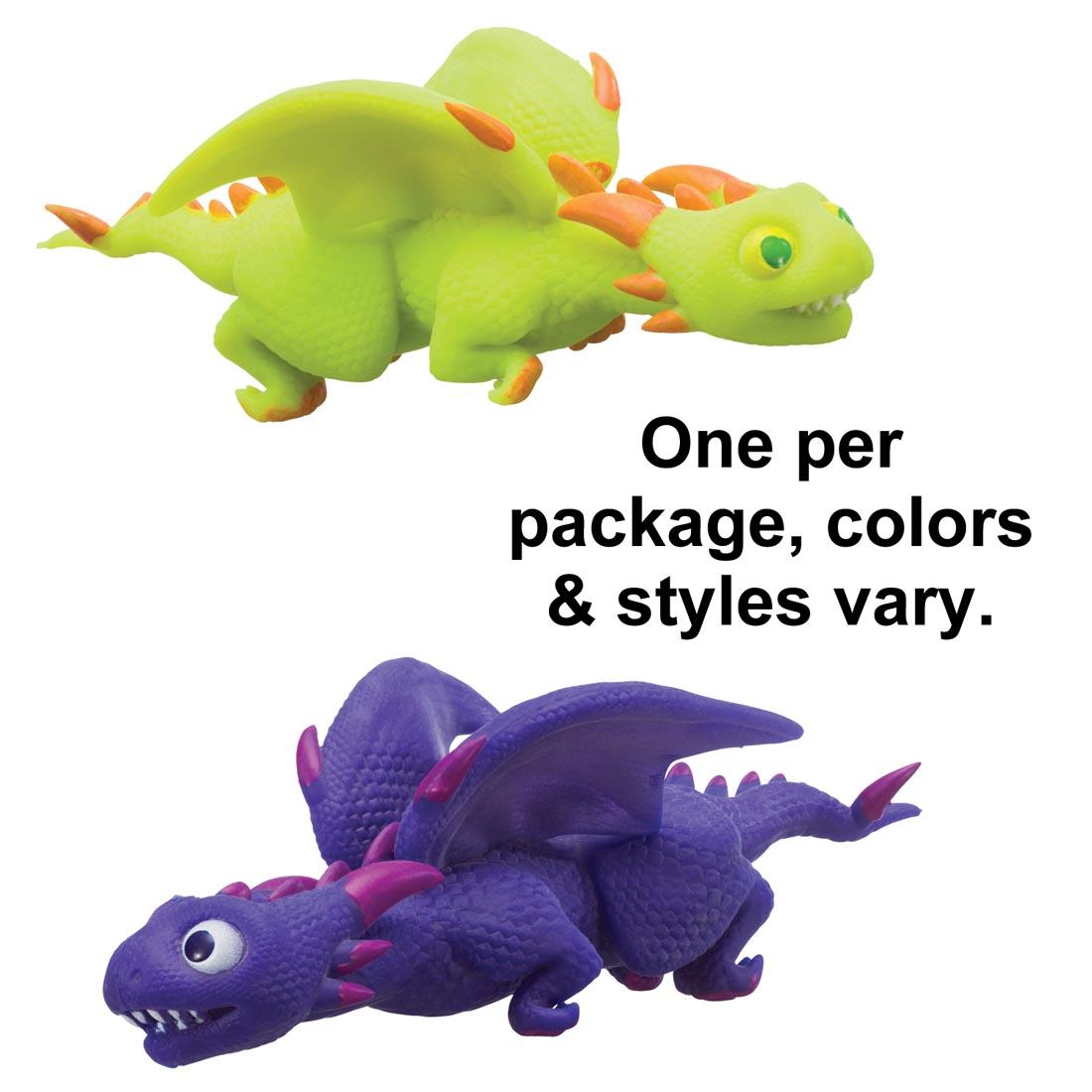 Two Epic Dragon Stretchy Toys with the text One per package, colors & styles vary