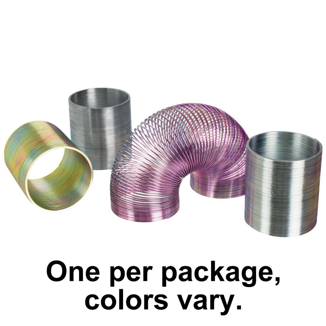 Four different Metal Magic Springs with the text One per package, colors vary.