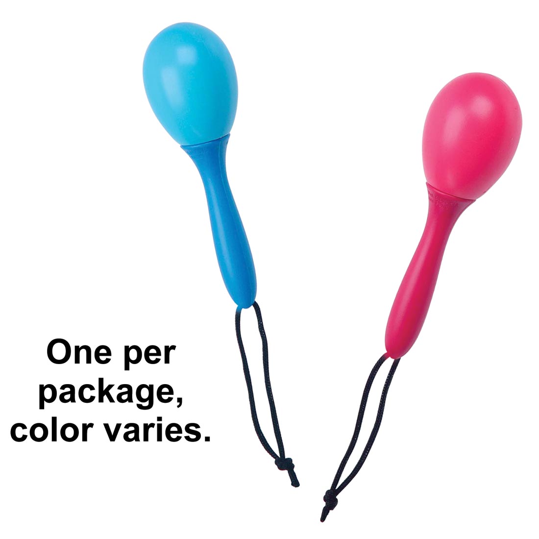 Two different Li'l Cha Cha Maracas with the text One per package, color varies.