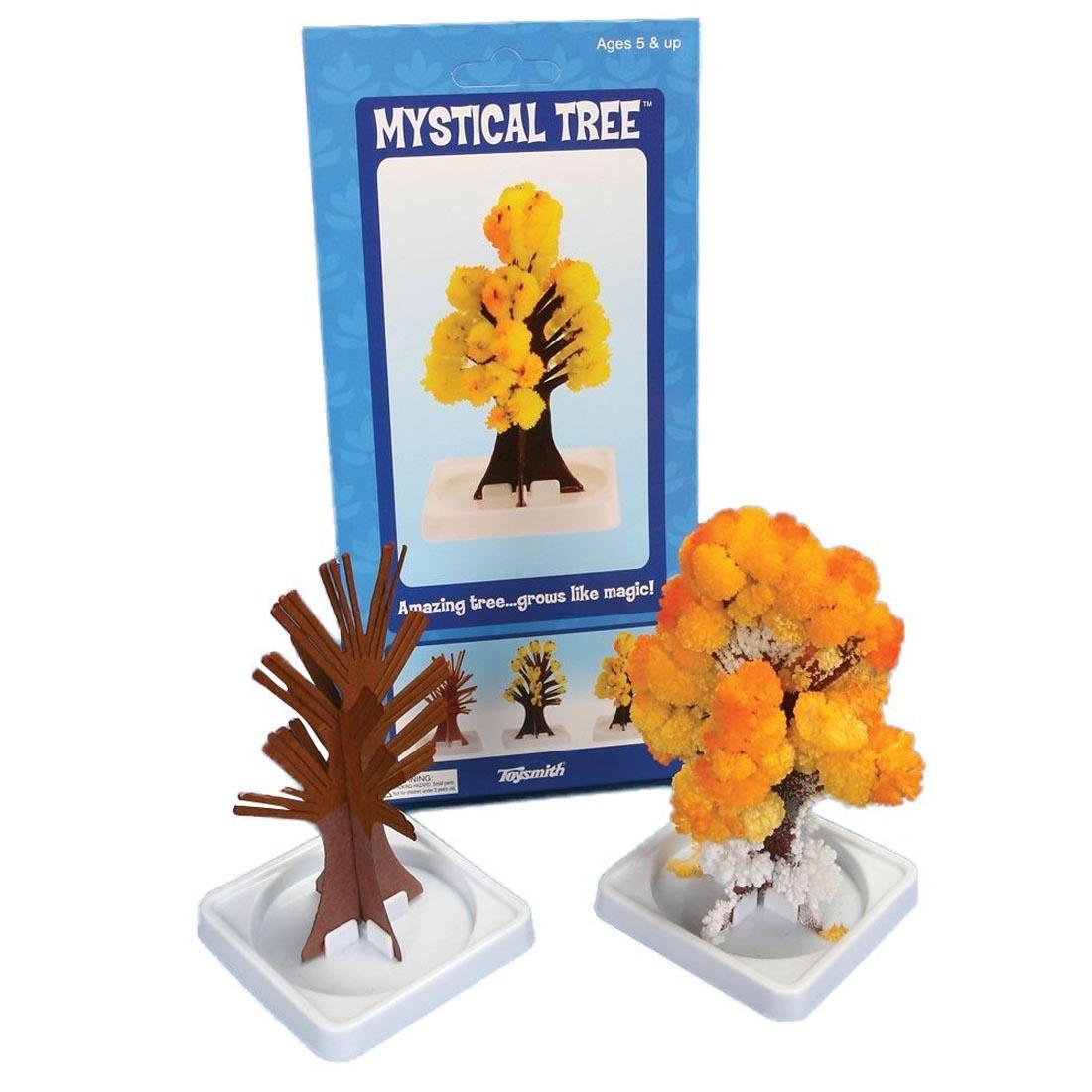 Mystical Crystal Tree package plus the bare tree next to a grown crystal tree